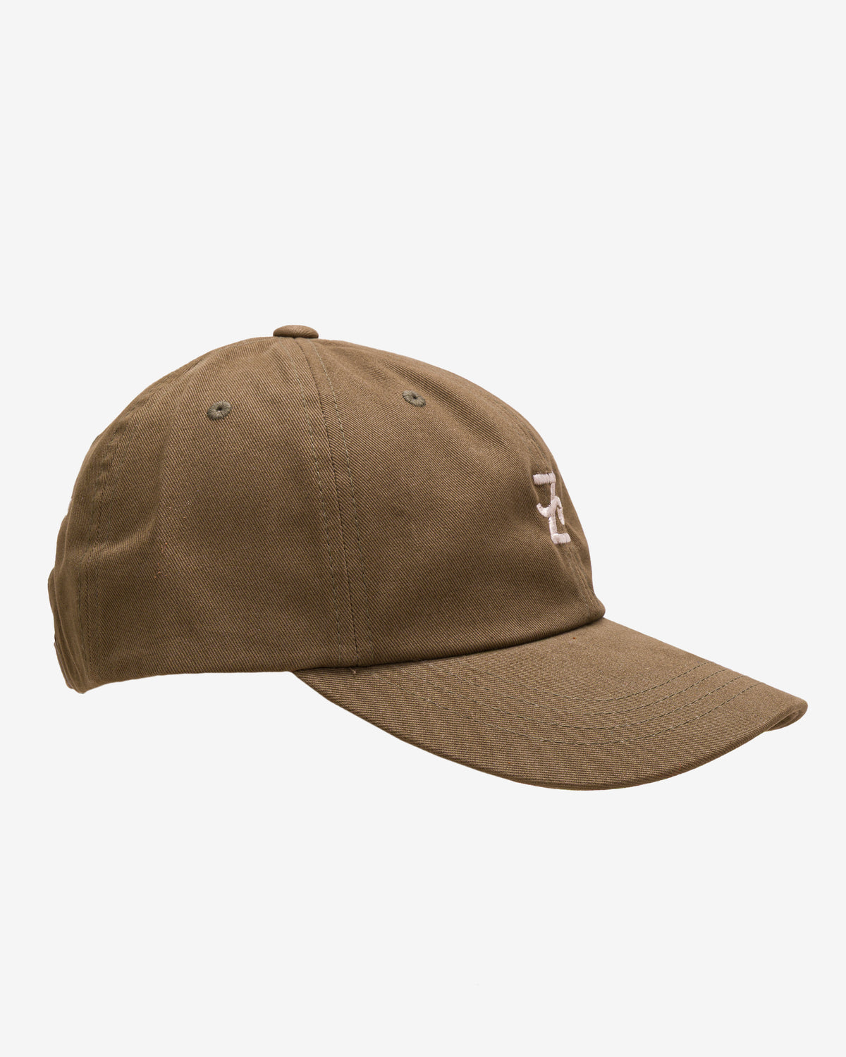 Side view of the olive Flying Z Ball Cap showing the crown and brim