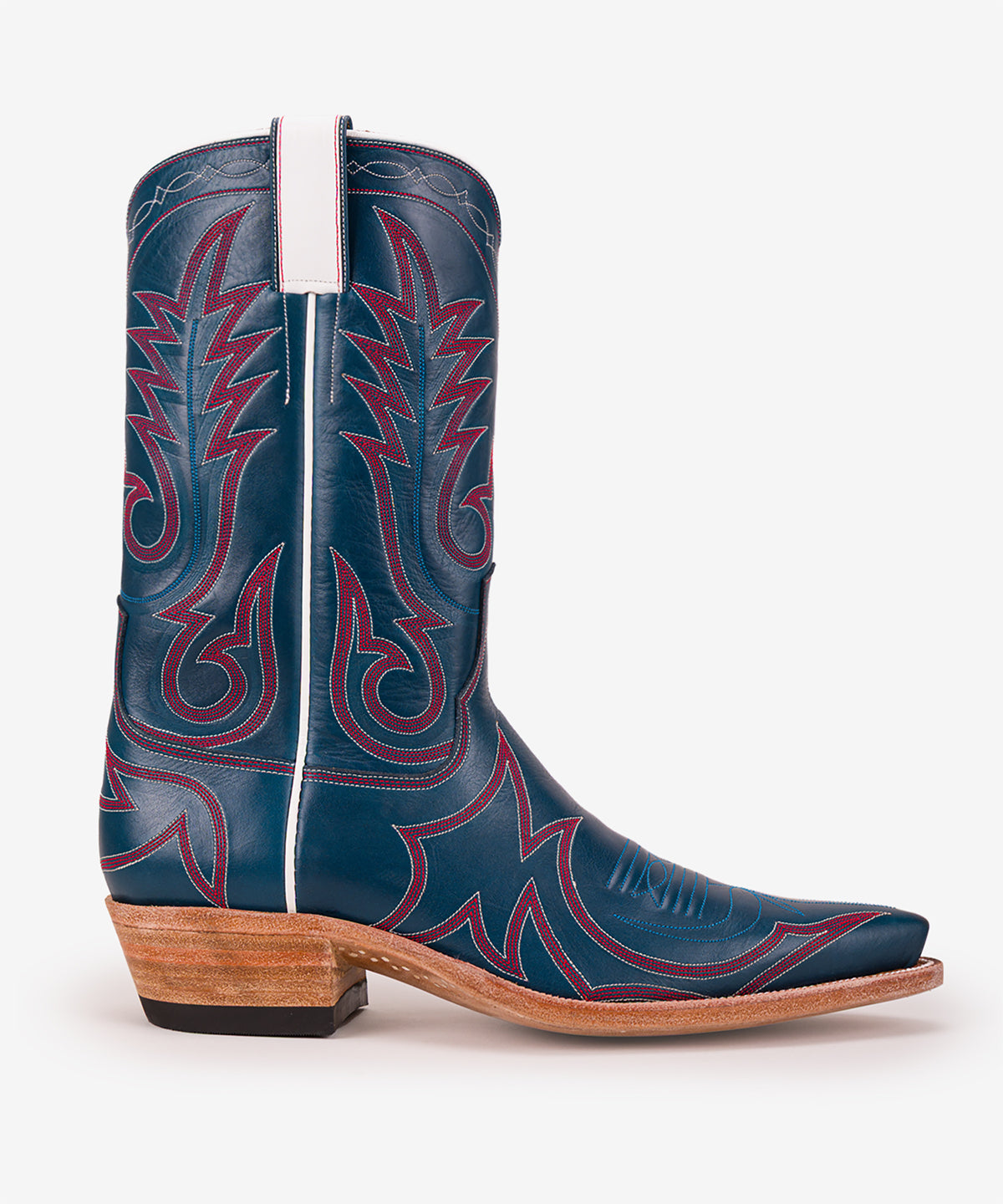 Side view of the Ray Jones Boot showing the 12-inch top and 1½-inch Western walking heel