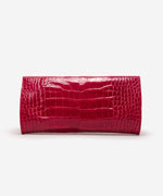 Back view of the red Catalina alligator leather clutch, handmade in Houston, Texas