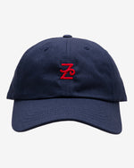 Navy Flying Z Ball Cap with red detailing by Zephan Parker, embroidered Flying Z mark, made in Houston, Texas