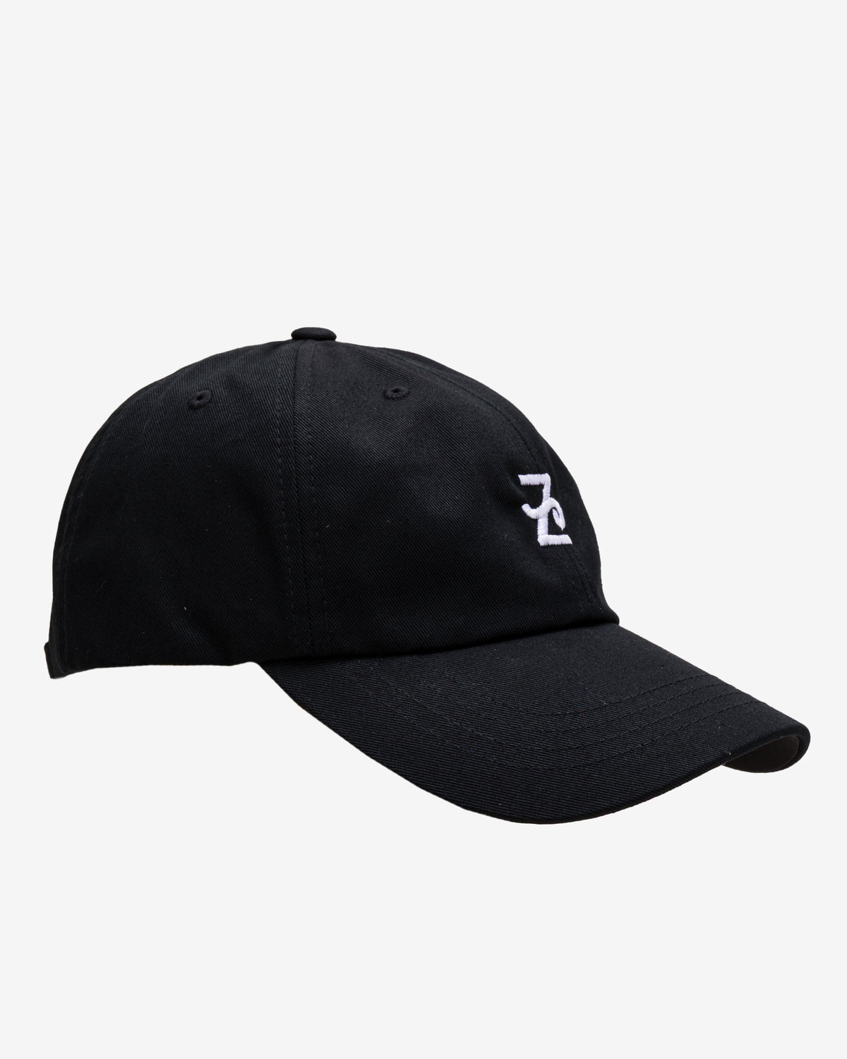 Side view of the black Flying Z Ball Cap with white detailing, showing the crown and brim