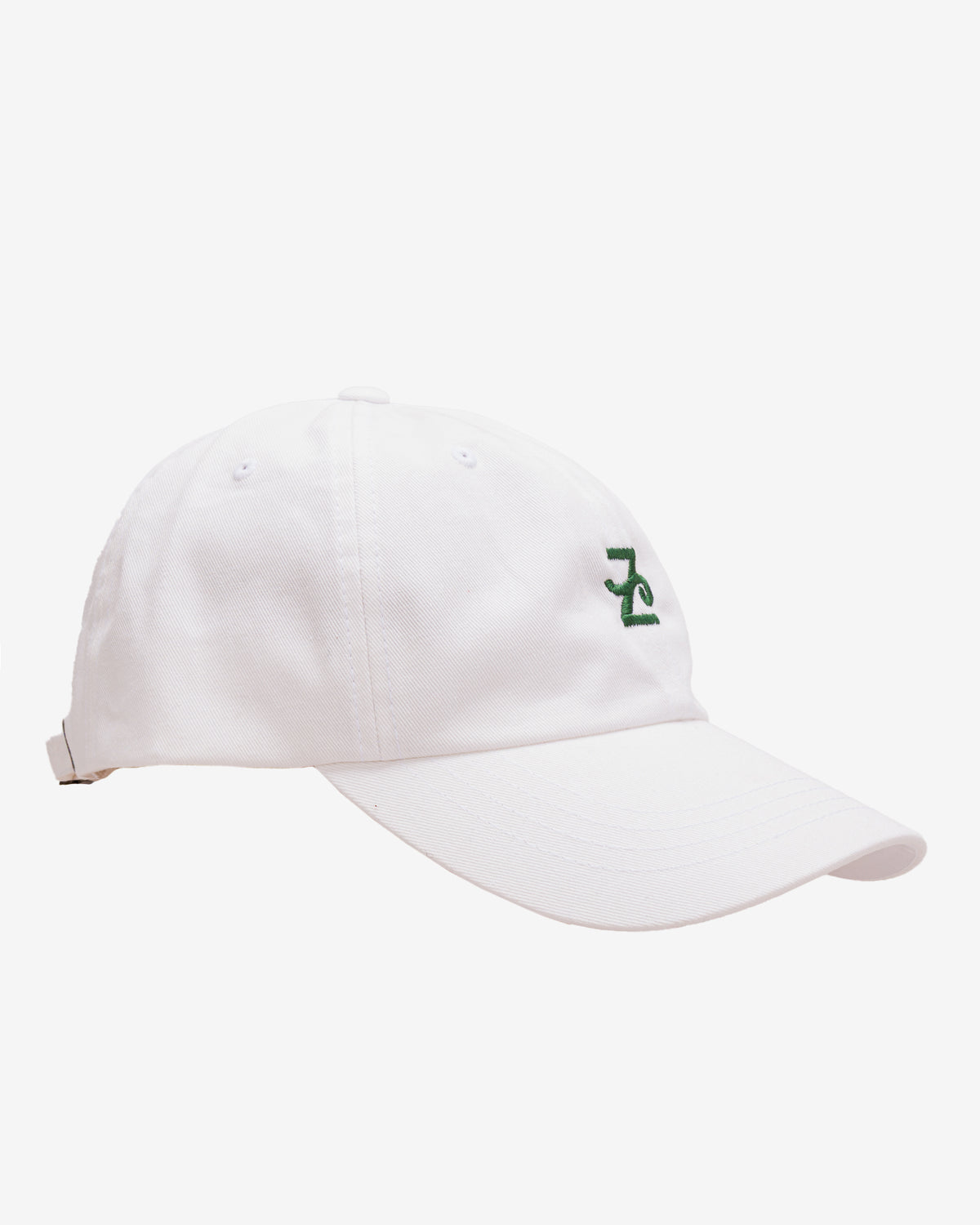 Side view of the white Flying Z Ball Cap showing the crown and brim