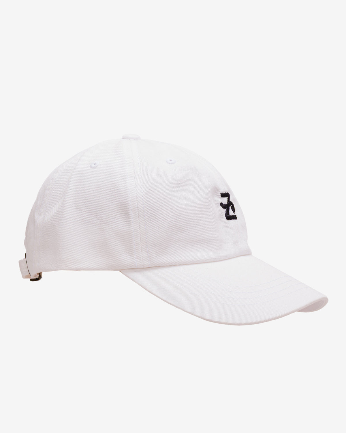 Side view of the white Flying Z Ball Cap with black detailing, showing the crown and brim