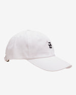Side view of the white Flying Z Ball Cap with black detailing, showing the crown and brim