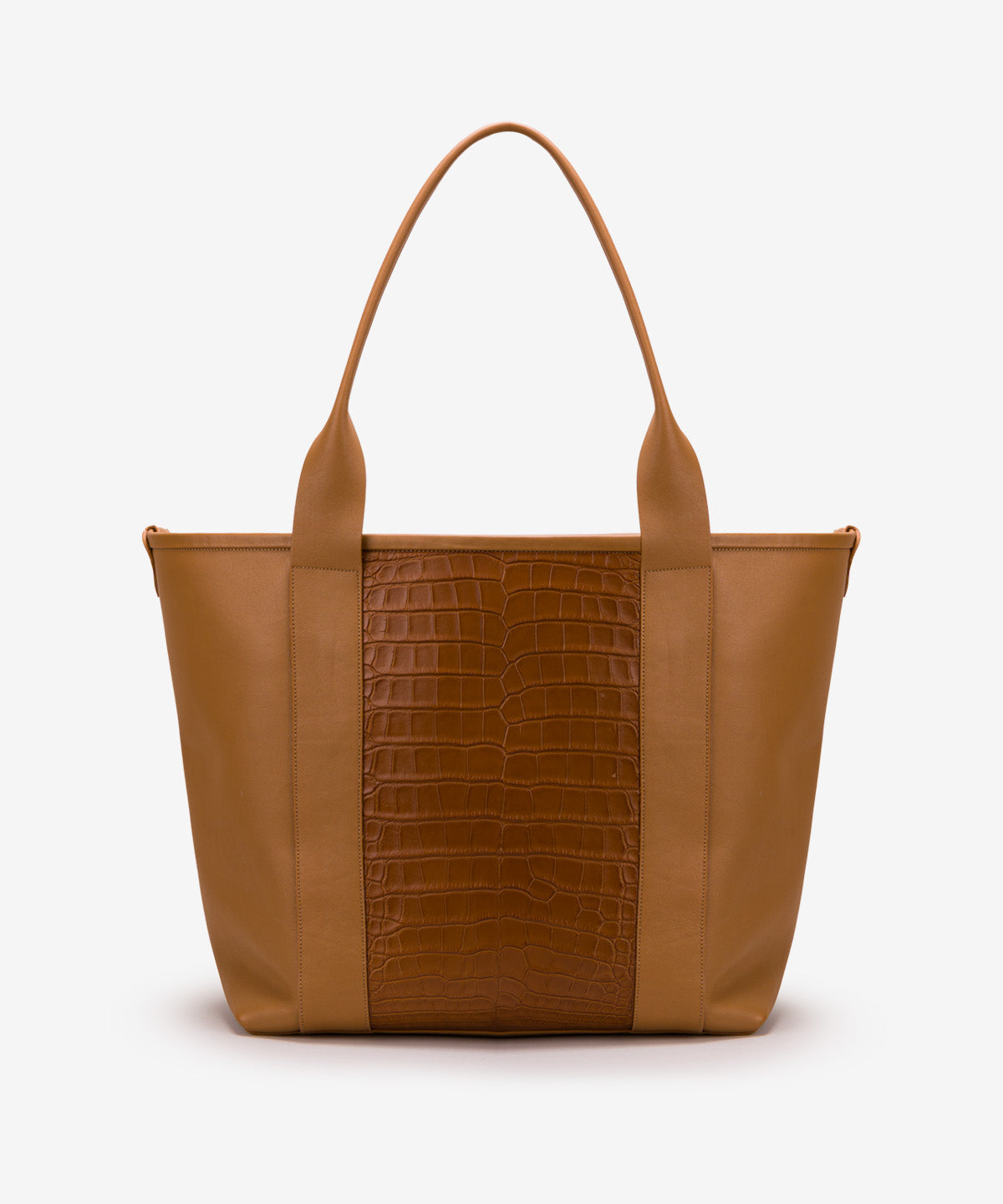 Pecos Exotic Tote in premium calf leather with American alligator accents, handmade in Houston, Texas