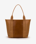 Pecos Exotic Tote in premium calf leather with American alligator accents, handmade in Houston, Texas